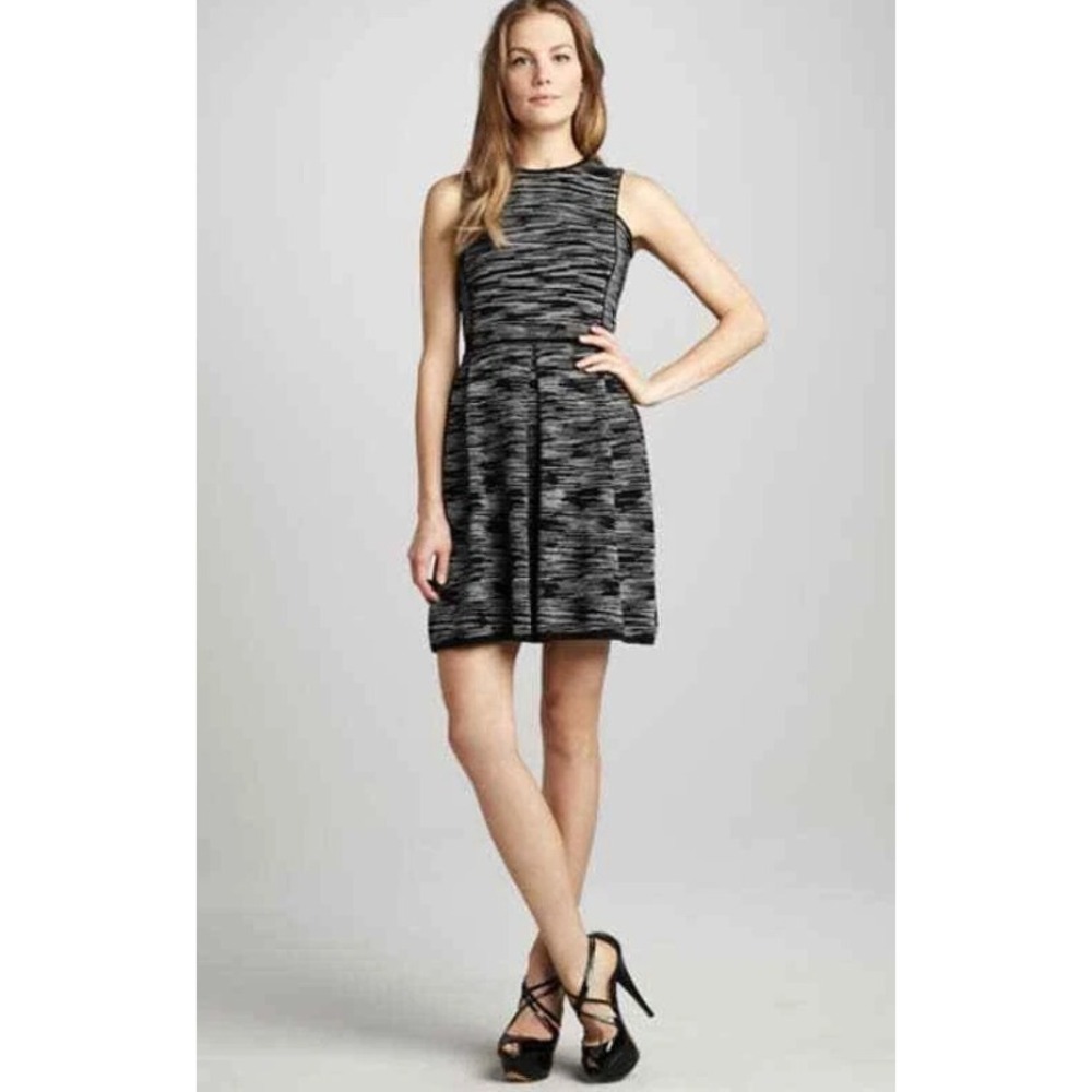 M Missoni Space Dye Midi Dress Black White Sleeveless Fit & Flare Stretch Knit 6
